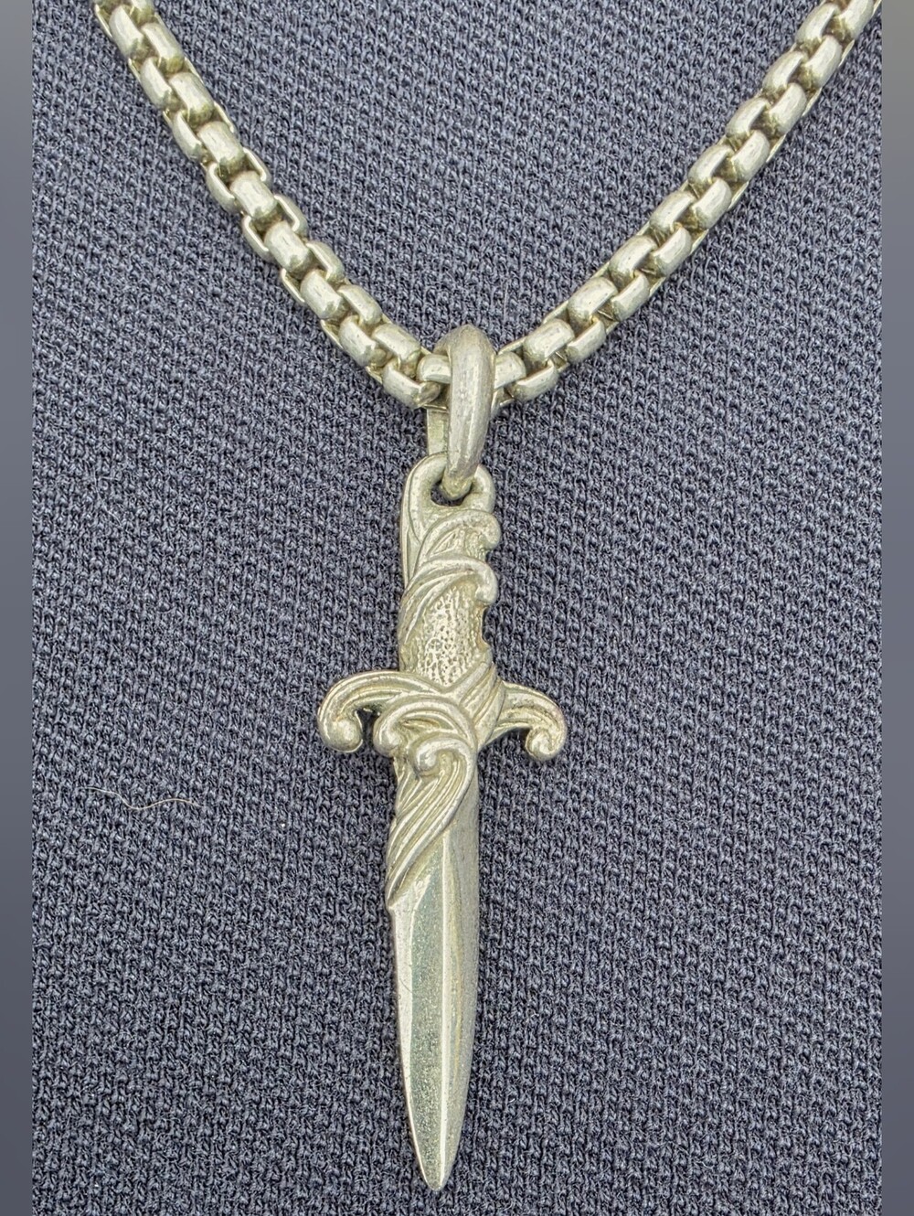 David Yurman Sterling Silver Dagger Pendant Necklace-3.6mm Box Chain Brand New
